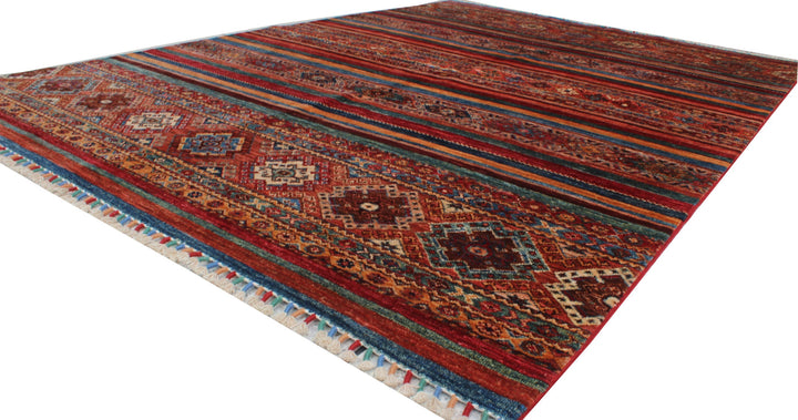 Multicolor 5'10x8'5 Ft Hand Knotted Wool Rug - Striped Design Rug - Turkish, Motif Rug - 6x9 Bedroom Rug - Family Room Rug - Home Decor Rugs-San Francisco Rugs--San Francisco Rugs