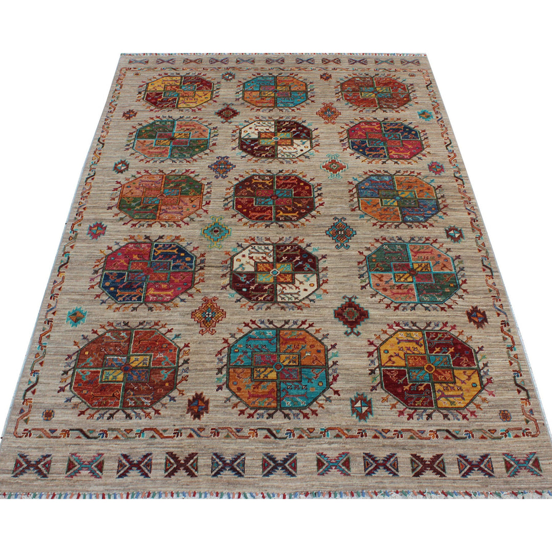 Gray 5'8x8'4 Ft Hand Knotted Wool Rug - Geometric Design Rug - Turkmen Ersari Rug - 6x8 Living Room Rug - Office Rug - Home Decor Rugs-San Francisco Rugs--San Francisco Rugs