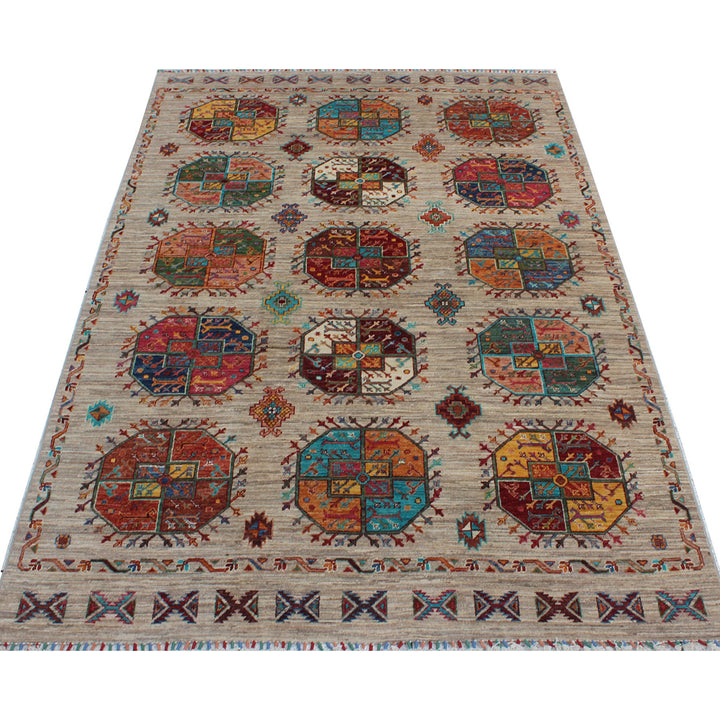 Gray 5'8x8'4 Ft Hand Knotted Wool Rug - Geometric Design Rug - Turkmen Ersari Rug - 6x8 Living Room Rug - Office Rug - Home Decor Rugs-San Francisco Rugs--San Francisco Rugs