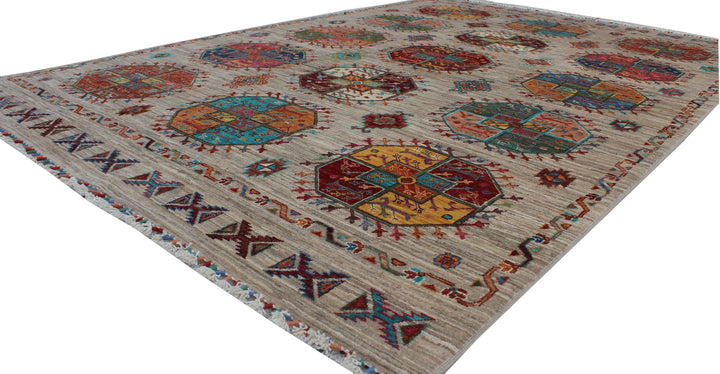 Gray 5'8x8'4 Ft Hand Knotted Wool Rug - Geometric Design Rug - Turkmen Ersari Rug - 6x8 Living Room Rug - Office Rug - Home Decor Rugs-San Francisco Rugs--San Francisco Rugs