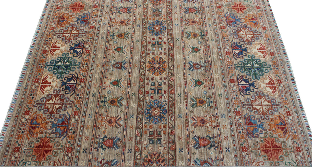 Tribal 5x7 Ft Hand Knotted Rug - Soft Plush Wool Rug - Gray Khoy Nomad Rug - Small Living Room Rug - Office Rug - Kids Room Rug-San Francisco Rugs--San Francisco Rugs