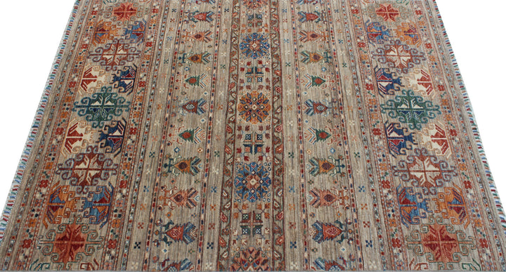 Tribal 5x7 Ft Hand Knotted Rug - Soft Plush Wool Rug - Gray Khoy Nomad Rug - Small Living Room Rug - Office Rug - Kids Room Rug-San Francisco Rugs--San Francisco Rugs