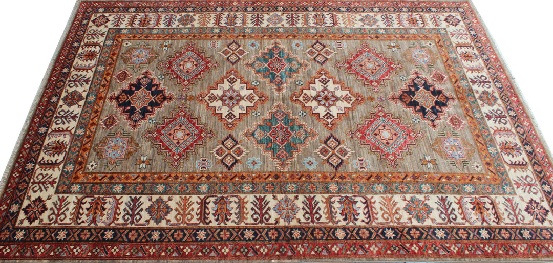Gray 5'7x8'1 Ft Hand Knotted Wool Rug - Tribal Area Rug - 6x8 Office Rug - Living Room Rug - Small Dining Room Rug - Home Decor Rugs-San Francisco Rugs--San Francisco Rugs