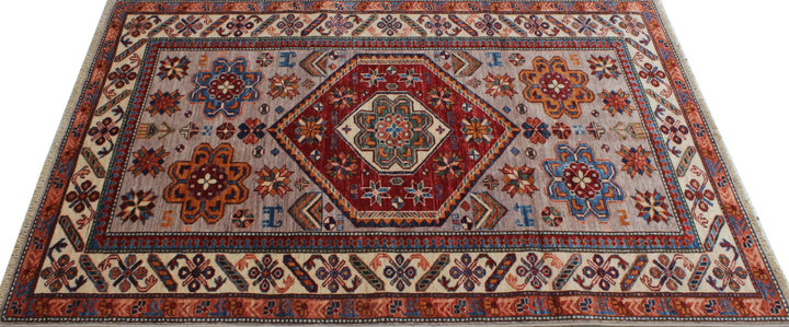 Tribal 4x6 Ft Hand Knotted Rug - Afghan Rug - Soft Plush Wool Rug - Beige Red Gray Rug - Small Office Rug - Kitchen Rug - Entryway Rug-San Francisco Rugs--San Francisco Rugs