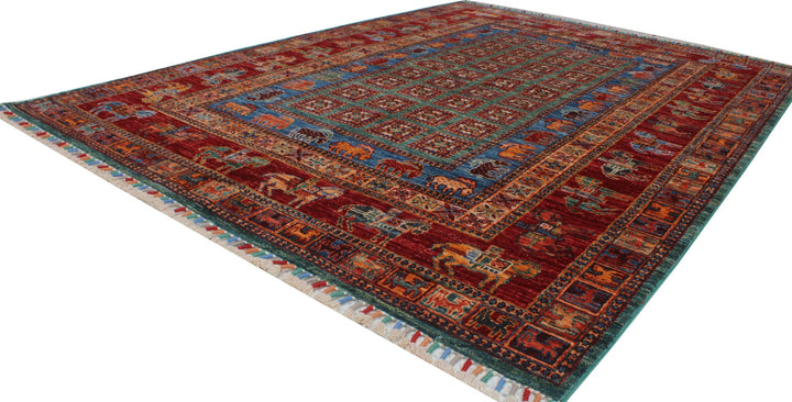5x7 Ft Hand Knotted Pazyryk Rug - Animal Print Rug - Red Blue Tribal Rug - Hand Woven Lambswool Rug - 5x7 Living Room Rug - Office Area Rug-San Francisco Rugs--San Francisco Rugs