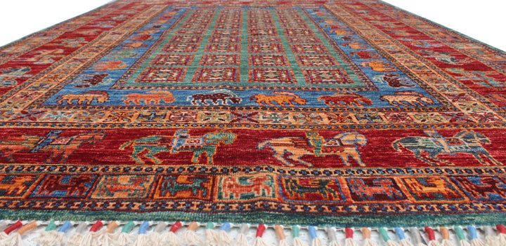 5x7 Ft Hand Knotted Pazyryk Rug - Animal Print Rug - Red Blue Tribal Rug - Hand Woven Lambswool Rug - 5x7 Living Room Rug - Office Area Rug-San Francisco Rugs--San Francisco Rugs