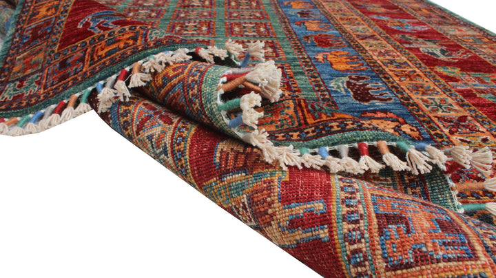 5x7 Ft Hand Knotted Pazyryk Rug - Animal Print Rug - Red Blue Tribal Rug - Hand Woven Lambswool Rug - 5x7 Living Room Rug - Office Area Rug-San Francisco Rugs--San Francisco Rugs