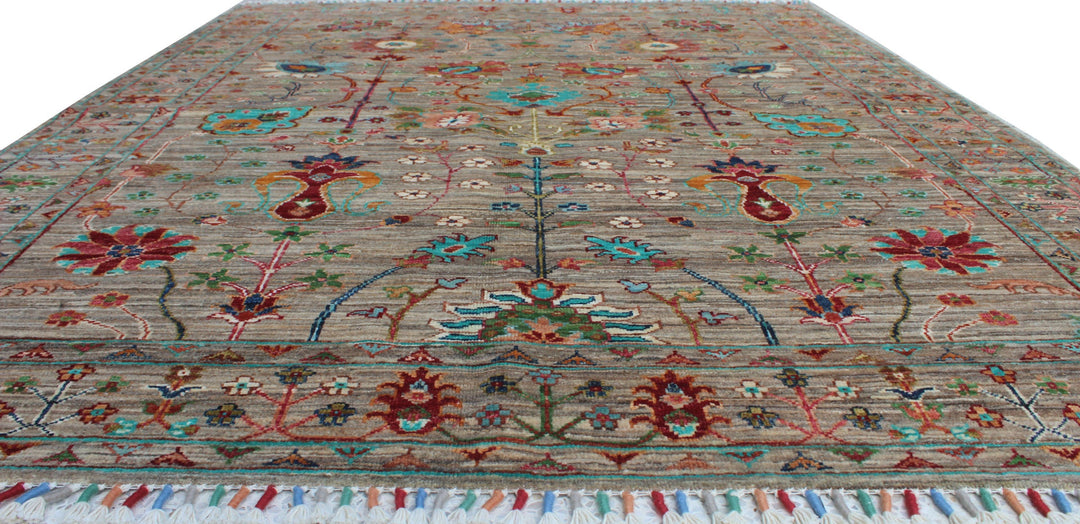 Natural Gray 5'1x6'3 Ft Hand Knotted Rug - Transitional Design Rug - Floral Pattern Rug - Soft Wool Rug - Area Rug For Office, Bedroom-San Francisco Rugs--San Francisco Rugs