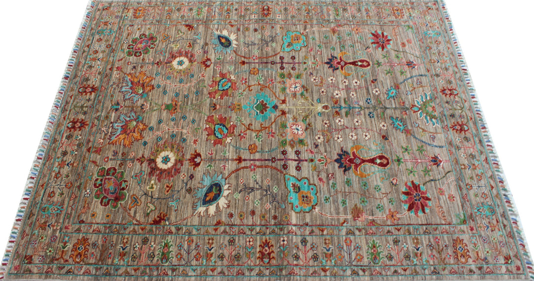 Natural Gray 5'1x6'3 Ft Hand Knotted Rug - Transitional Design Rug - Floral Pattern Rug - Soft Wool Rug - Area Rug For Office, Bedroom-San Francisco Rugs--San Francisco Rugs
