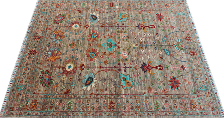 Natural Gray 5'1x6'3 Ft Hand Knotted Rug - Transitional Design Rug - Floral Pattern Rug - Soft Wool Rug - Area Rug For Office, Bedroom-San Francisco Rugs--San Francisco Rugs