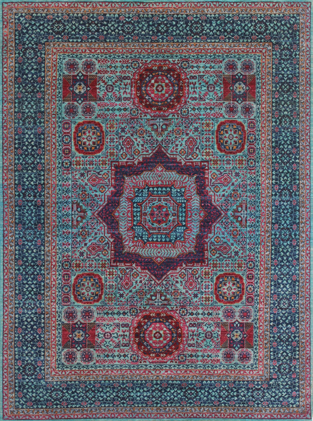 Blue 5x7 Ft Hand Knotted Mamluk Rug - Medallion Style Rug - Exquisite Design Rug - Plush Wool Rug - 5x7 Dining Room Rug - Living Room Rug-San Francisco Rugs--San Francisco Rugs