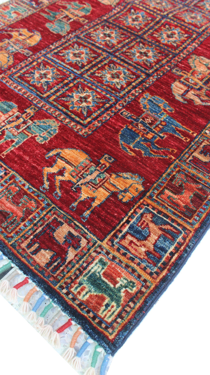 Red 3x10 Ft Hand Knotted Runner Rug - Tribal Pazyryk Runner - 10 Ft Hallway Runner Rug - 3x10 Kitchen Runner Rug - Interior Design Rug-San Francisco Rugs--San Francisco Rugs