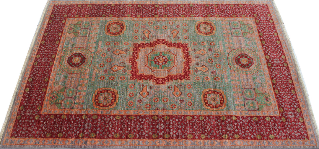 Green-Red 4x6 Ft Hand Knotted Wool Rug - Tribal Mamluk Rug - Medallion Rug - 4x6 Area Rug - Entryway Rug - Small Bedroom Rug - Office Rug-San Francisco Rugs--San Francisco Rugs