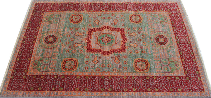 Green-Red 4x6 Ft Hand Knotted Wool Rug - Tribal Mamluk Rug - Medallion Rug - 4x6 Area Rug - Entryway Rug - Small Bedroom Rug - Office Rug-San Francisco Rugs--San Francisco Rugs