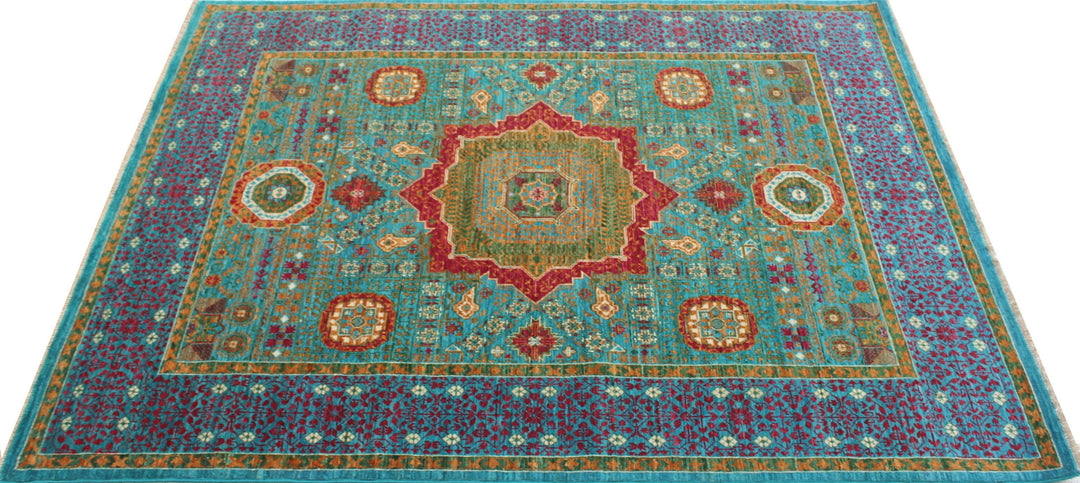 Green-Blue 5x7 Ft Hand Knotted Rug - Mamluk, Medallion Rug - Plush Wool Rug - Living Room Rugs - Area Rug For Dining Room - Office Rug-San Francisco Rugs--San Francisco Rugs