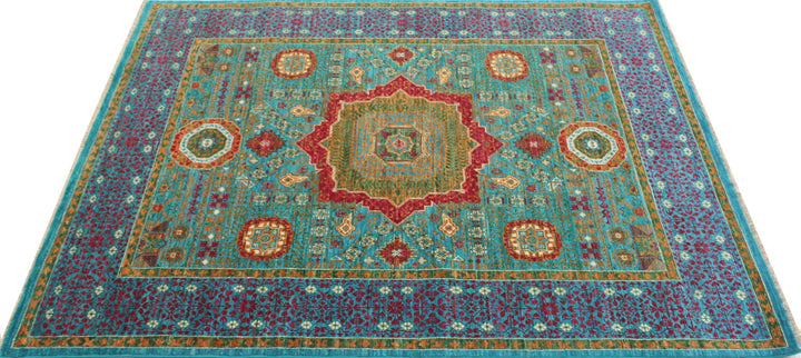 Green-Blue 5x7 Ft Hand Knotted Rug - Mamluk, Medallion Rug - Plush Wool Rug - Living Room Rugs - Area Rug For Dining Room - Office Rug-San Francisco Rugs--San Francisco Rugs