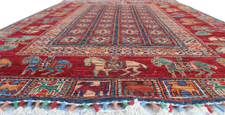 Tribal 4x6 Ft Hand Knotted Pazyryk Rug - Afghan, Wool Rug - Red Blue Color Rug - Exquisite Design Rug - 4x6 Entryway Rug - Small Office Rug-San Francisco Rugs--San Francisco Rugs