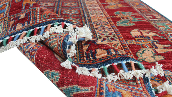 Tribal 4x6 Ft Hand Knotted Pazyryk Rug - Afghan, Wool Rug - Red Blue Color Rug - Exquisite Design Rug - 4x6 Entryway Rug - Small Office Rug-San Francisco Rugs--San Francisco Rugs