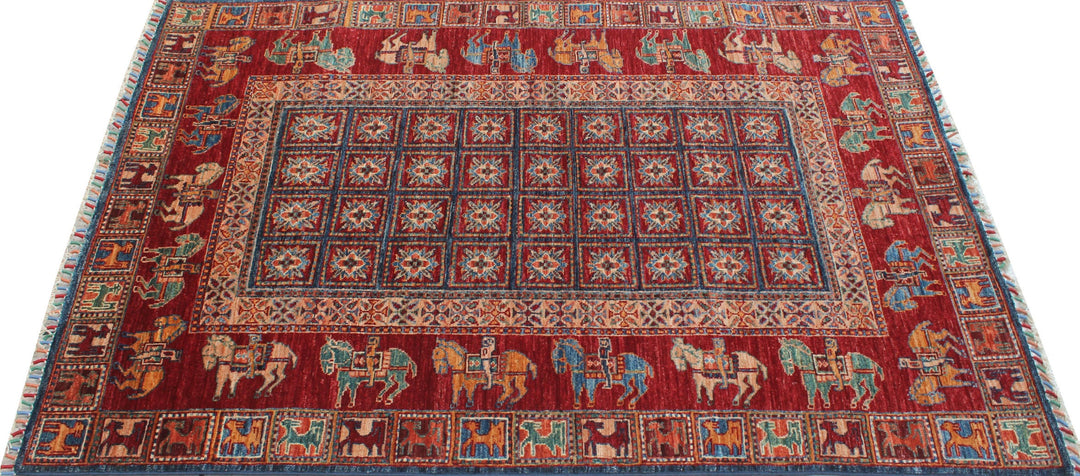 Tribal 4x6 Ft Hand Knotted Pazyryk Rug - Afghan, Wool Rug - Red Blue Color Rug - Exquisite Design Rug - 4x6 Entryway Rug - Small Office Rug-San Francisco Rugs--San Francisco Rugs