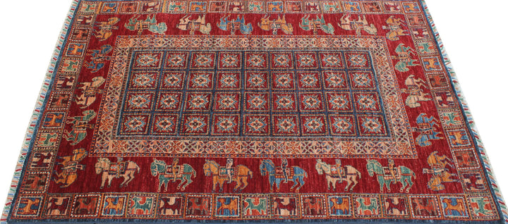 Tribal 4x6 Ft Hand Knotted Pazyryk Rug - Afghan, Wool Rug - Red Blue Color Rug - Exquisite Design Rug - 4x6 Entryway Rug - Small Office Rug-San Francisco Rugs--San Francisco Rugs