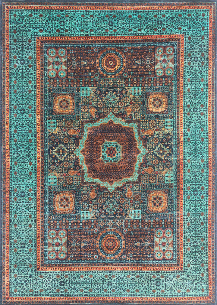 Pastel 6x8 Ft Hand Knotted Wool Rug - Blue Turquoise Rug - Mamluk, Medallion Rugs - Dining Room Rug - Living Room Rug - Area Rug For Office-San Francisco Rugs--San Francisco Rugs