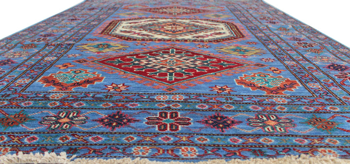 Denim Blue 4x6 ft Hand Knotted Wool Rug - Geometric Design Rug - Tribal Area Rug - Hand Woven Lambswool Rug - 4x6 Entryway Rug - Kitchen Rug-San Francisco Rugs--San Francisco Rugs