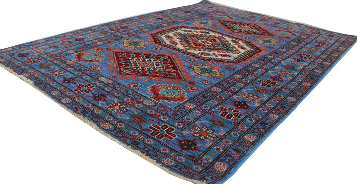 Denim Blue 4x6 ft Hand Knotted Wool Rug - Geometric Design Rug - Tribal Area Rug - Hand Woven Lambswool Rug - 4x6 Entryway Rug - Kitchen Rug-San Francisco Rugs--San Francisco Rugs