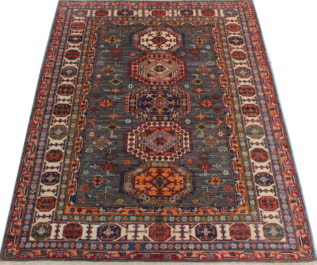 Gray Beige 5x7 Ft Hand Woven Rug - Tribal Afghan Rug - Soft LambsWool Rug - Bedroom Rug - Office Rug - Kitchen Rug - Family Room Rug-San Francisco Rugs--San Francisco Rugs