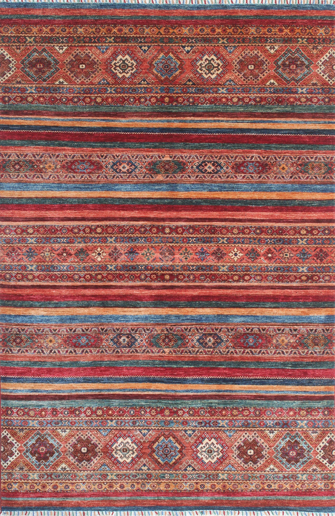Multicolor 5'10x8'5 Ft Hand Knotted Wool Rug - Striped Design Rug - Turkish, Motif Rug - 6x9 Bedroom Rug - Family Room Rug - Home Decor Rugs-San Francisco Rugs--San Francisco Rugs