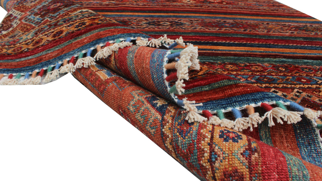 Multicolor 5'10x8'5 Ft Hand Knotted Wool Rug - Striped Design Rug - Turkish, Motif Rug - 6x9 Bedroom Rug - Family Room Rug - Home Decor Rugs-San Francisco Rugs--San Francisco Rugs