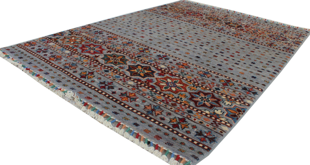 Gray 3'7x4'11 Ft Khoy Nomad Rug - Hand Knotted Striped Design Rug - Afghan, Wool Rugs - 3x5 Entryway Rug - Kitchen Rug - Small Area Rugs-San Francisco Rugs--San Francisco Rugs