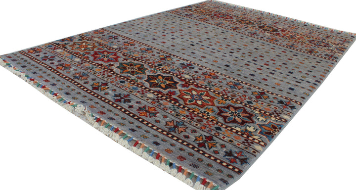 Gray 3'7x4'11 Ft Khoy Nomad Rug - Hand Knotted Striped Design Rug - Afghan, Wool Rugs - 3x5 Entryway Rug - Kitchen Rug - Small Area Rugs-San Francisco Rugs--San Francisco Rugs