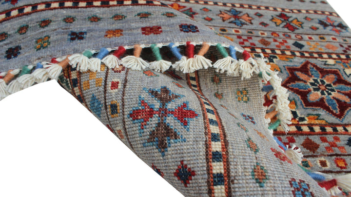 Gray 3'7x4'11 Ft Khoy Nomad Rug - Hand Knotted Striped Design Rug - Afghan, Wool Rugs - 3x5 Entryway Rug - Kitchen Rug - Small Area Rugs-San Francisco Rugs--San Francisco Rugs