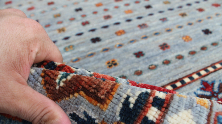 Gray 3'7x4'11 Ft Khoy Nomad Rug - Hand Knotted Striped Design Rug - Afghan, Wool Rugs - 3x5 Entryway Rug - Kitchen Rug - Small Area Rugs-San Francisco Rugs--San Francisco Rugs