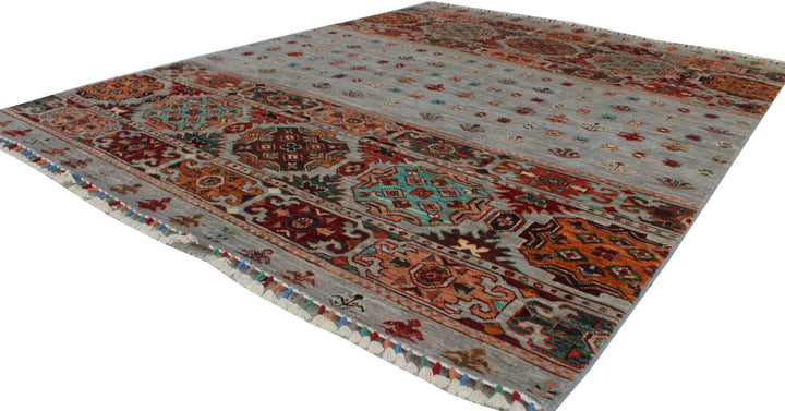 Gray 5x7 Ft Hand Knotted Wool Rug - Turkish Motif Rug - Tribal Area Rug - Striped Design Rug - Small Bedroom rug - Living Room Rug-San Francisco Rugs--San Francisco Rugs