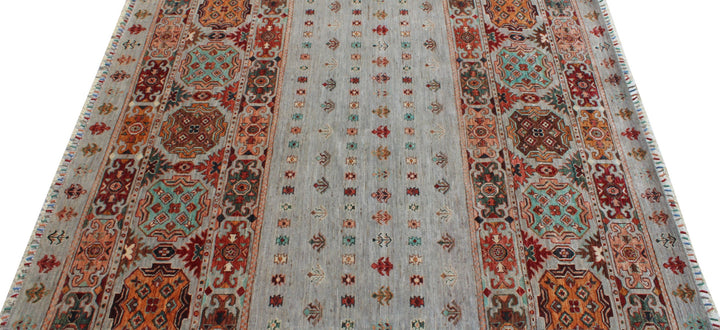 Gray 5x7 Ft Hand Knotted Wool Rug - Turkish Motif Rug - Tribal Area Rug - Striped Design Rug - Small Bedroom rug - Living Room Rug-San Francisco Rugs--San Francisco Rugs