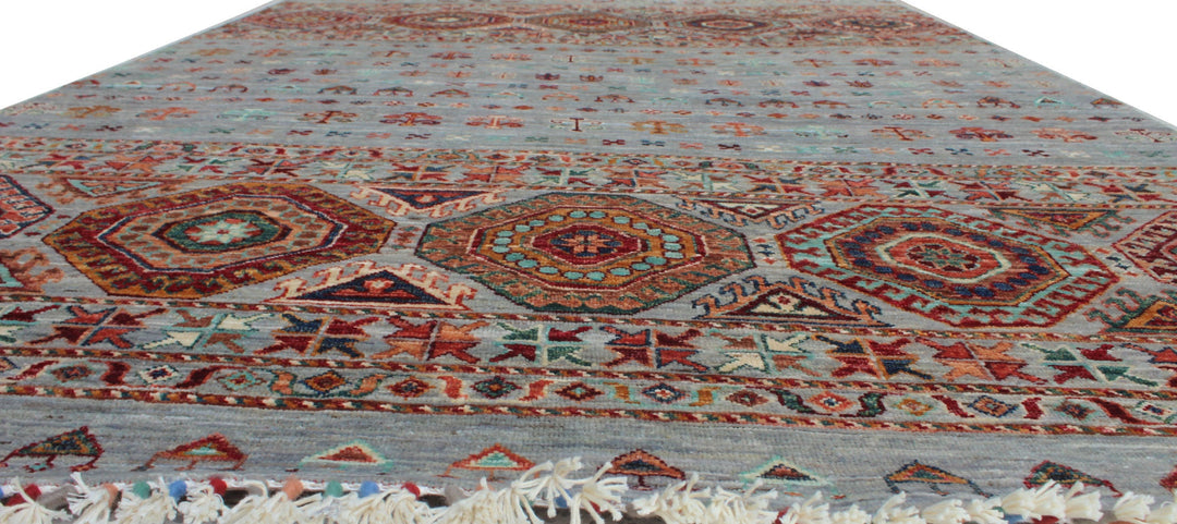 Gray 5x7 Ft Hand Knotted Wool Rug - Khoy Nomad Tribal Rug - Striped Design Rug - Area Rug For Dining Room, Office - Home Decor Rugs-San Francisco Rugs--San Francisco Rugs