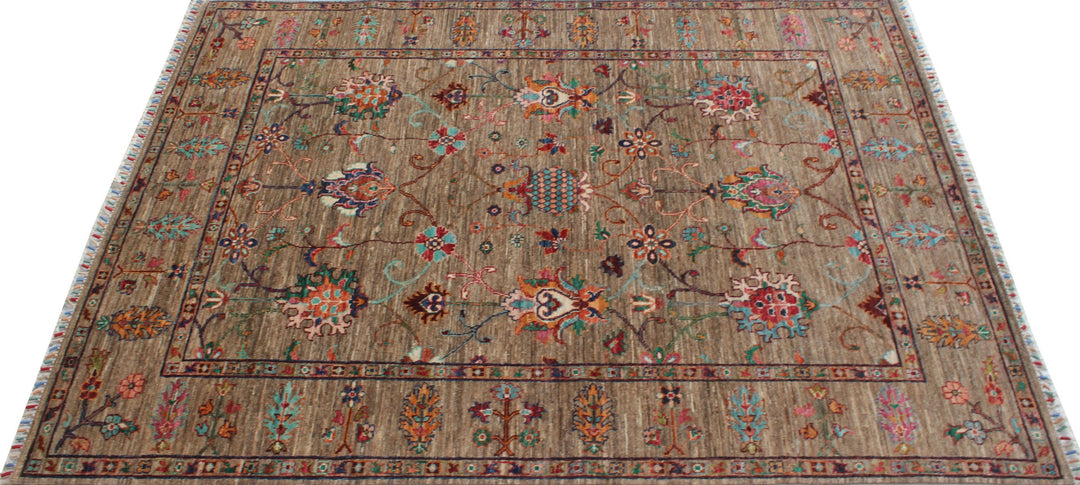 Gray 5x7 Ft Hand Knotted Rug - Floral Design Rug - Tribal Area Rug - Office Rug - Dining Room Rug - Living Room Rug - Home Decor Rugs-San Francisco Rugs--San Francisco Rugs