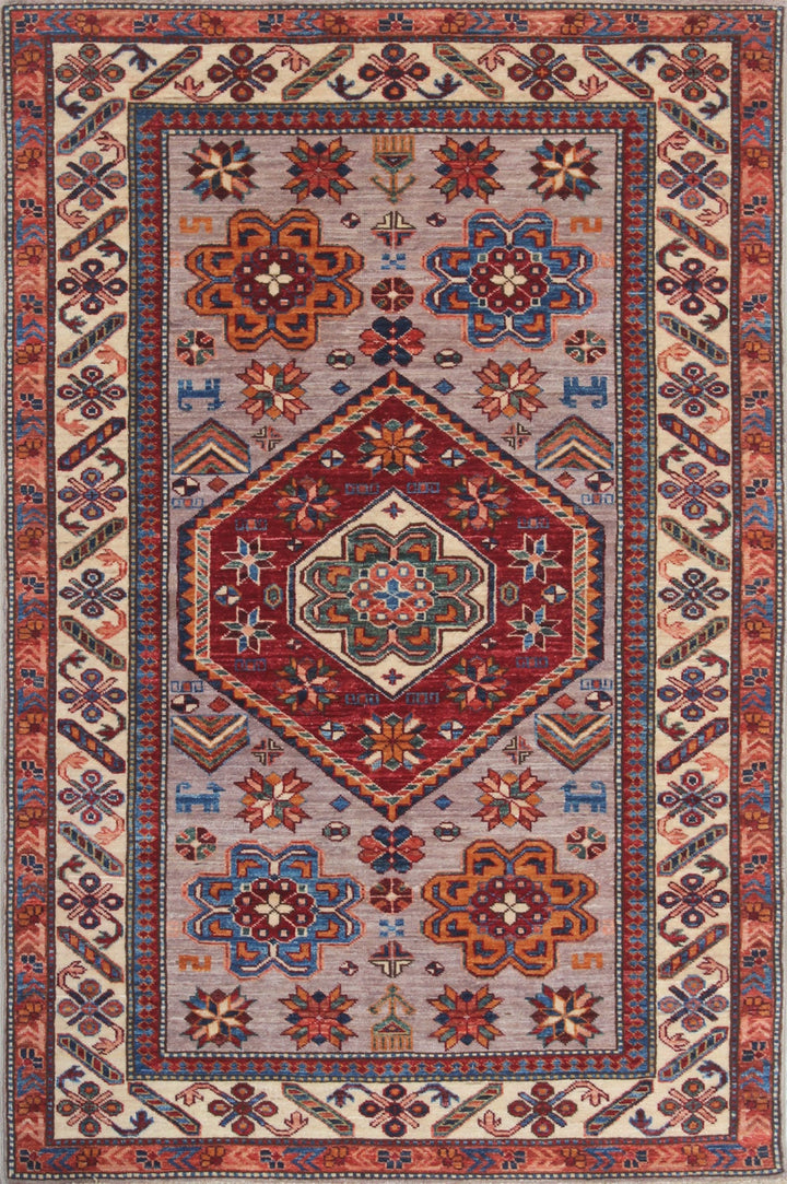 Tribal 4x6 Ft Hand Knotted Rug - Afghan Rug - Soft Plush Wool Rug - Beige Red Gray Rug - Small Office Rug - Kitchen Rug - Entryway Rug-San Francisco Rugs--San Francisco Rugs