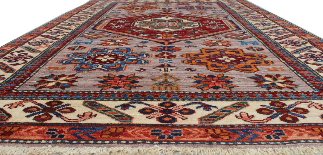 Tribal 4x6 Ft Hand Knotted Rug - Afghan Rug - Soft Plush Wool Rug - Beige Red Gray Rug - Small Office Rug - Kitchen Rug - Entryway Rug-San Francisco Rugs--San Francisco Rugs