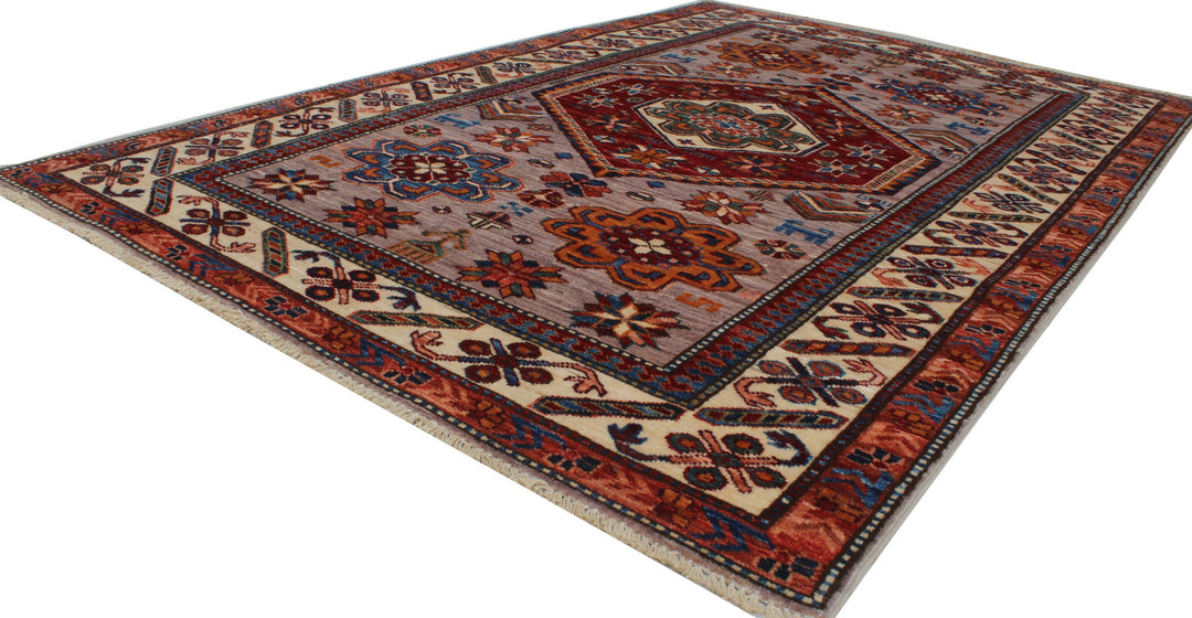 Tribal 4x6 Ft Hand Knotted Rug - Afghan Rug - Soft Plush Wool Rug - Beige Red Gray Rug - Small Office Rug - Kitchen Rug - Entryway Rug-San Francisco Rugs--San Francisco Rugs
