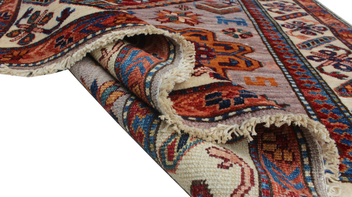 Tribal 4x6 Ft Hand Knotted Rug - Afghan Rug - Soft Plush Wool Rug - Beige Red Gray Rug - Small Office Rug - Kitchen Rug - Entryway Rug-San Francisco Rugs--San Francisco Rugs