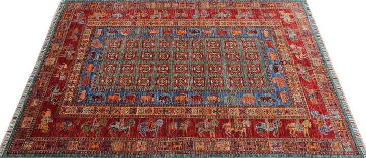 5x7 Ft Hand Knotted Pazyryk Rug - Animal Print Rug - Red Blue Tribal Rug - Hand Woven Lambswool Rug - 5x7 Living Room Rug - Office Area Rug-San Francisco Rugs--San Francisco Rugs