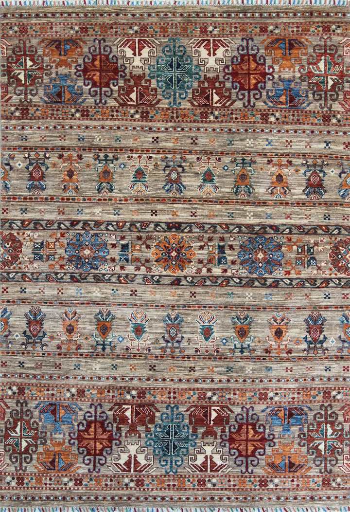 Gray 5x7 Ft Hand Knotted Tribal Rug - Oriental Afghan Rug - Khoy Nomad Rug - Area Rug For Office, Dining Room, Living Room - Home Decor Rugs-San Francisco Rugs--San Francisco Rugs