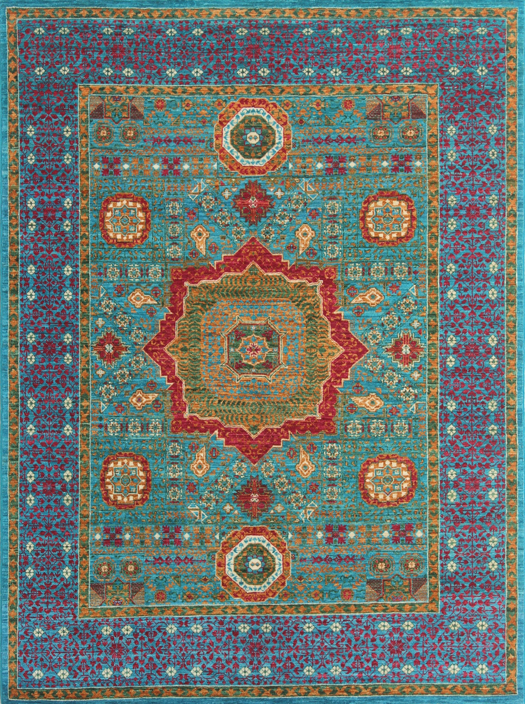 Green-Blue 5x7 Ft Hand Knotted Rug - Mamluk, Medallion Rug - Plush Wool Rug - Living Room Rugs - Area Rug For Dining Room - Office Rug-San Francisco Rugs--San Francisco Rugs