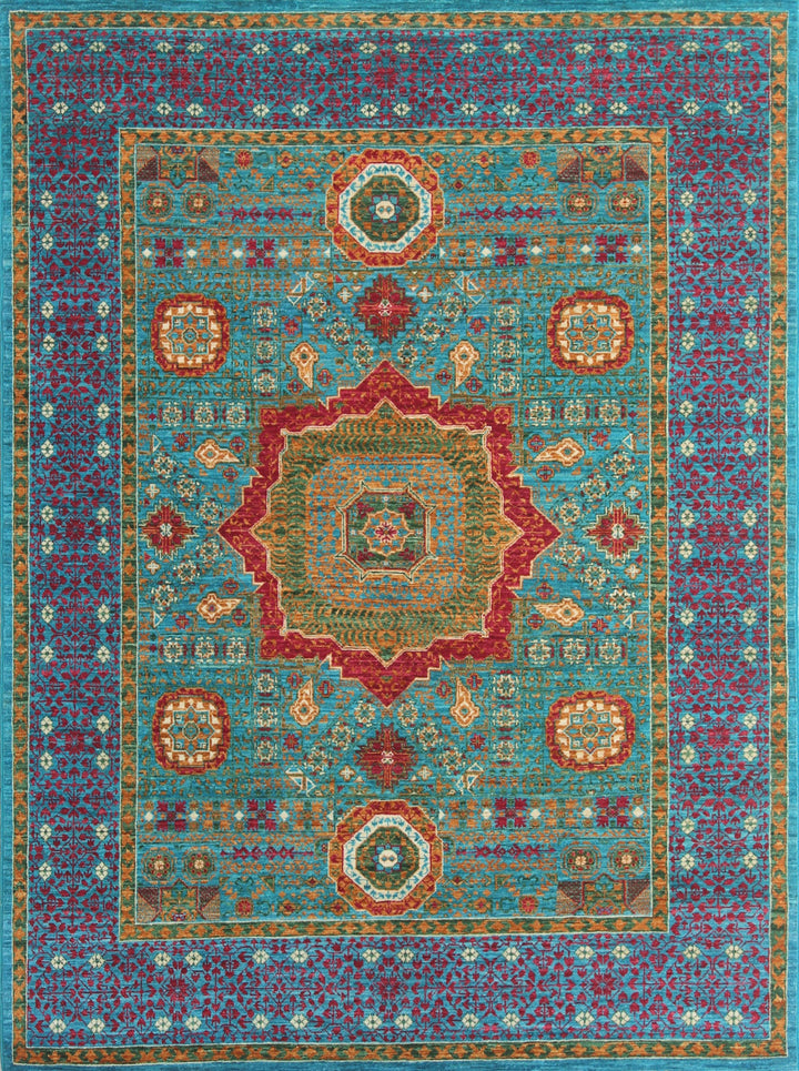 Green-Blue 5x7 Ft Hand Knotted Rug - Mamluk, Medallion Rug - Plush Wool Rug - Living Room Rugs - Area Rug For Dining Room - Office Rug-San Francisco Rugs--San Francisco Rugs