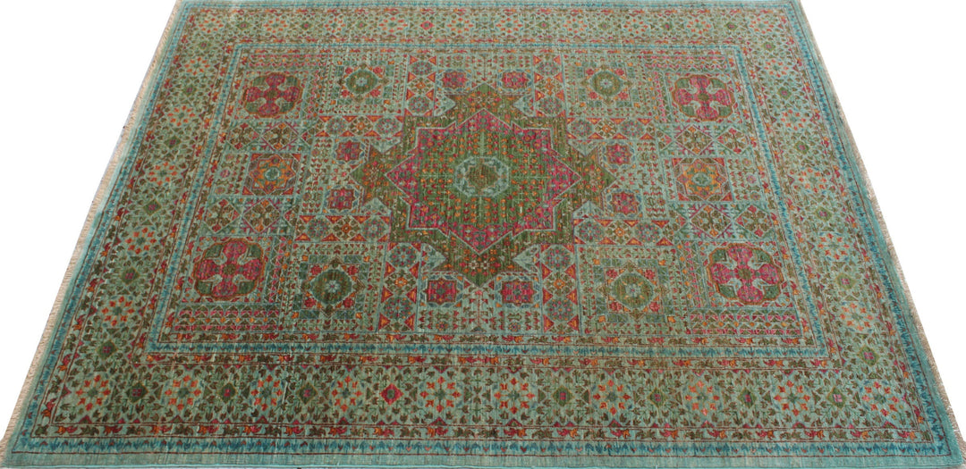 Turquoise 5'2x6'5 Ft Hand Knotted Rug - Ottoman Mamluk Rug - Beautiful Color Rug - 5x7 Dining Room, Living Room, Office Rug- Home Decor Rugs-San Francisco Rugs--San Francisco Rugs