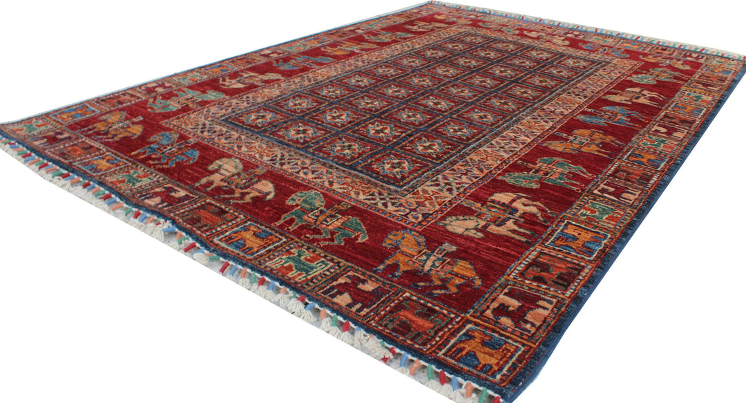 Tribal 4x6 Ft Hand Knotted Pazyryk Rug - Afghan, Wool Rug - Red Blue Color Rug - Exquisite Design Rug - 4x6 Entryway Rug - Small Office Rug-San Francisco Rugs--San Francisco Rugs