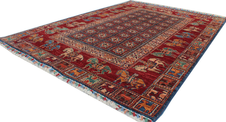 Tribal 4x6 Ft Hand Knotted Pazyryk Rug - Afghan, Wool Rug - Red Blue Color Rug - Exquisite Design Rug - 4x6 Entryway Rug - Small Office Rug-San Francisco Rugs--San Francisco Rugs