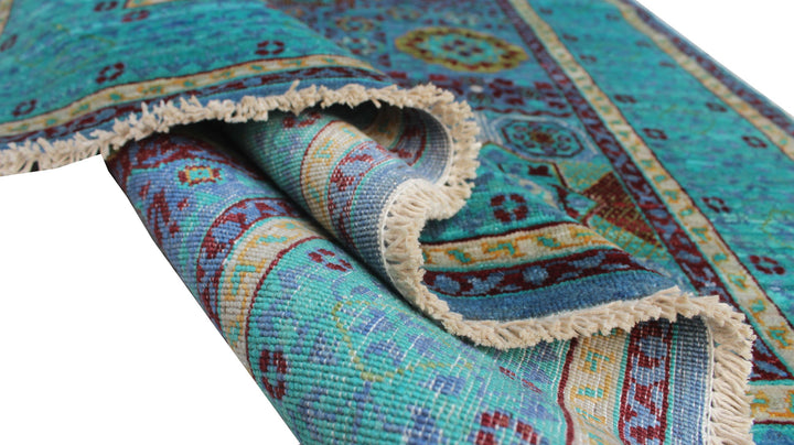Pastel 4x6 Ft Hand knotted Rug - Turquoise Blue Mamluk Rug - Tribal Wool Rug - Entryway Rug - 4x6 Kitchen, Office Rug - Home Decor Rugs-San Francisco Rugs--San Francisco Rugs